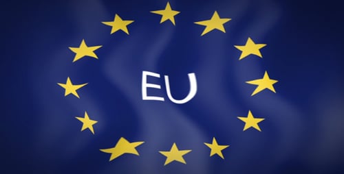 Waving European Union Flag with Hand-Drawn EU Text Animation