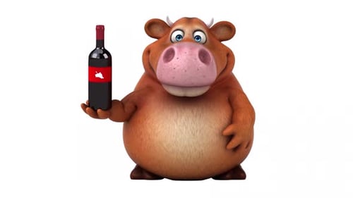 Animated 3D Cow Character Holding Wine Bottle