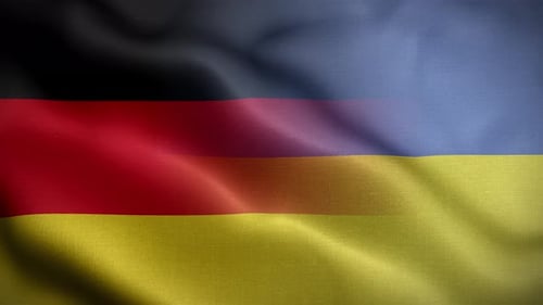 Waving Germany and Ukraine Flags Seamless Loop Blended
