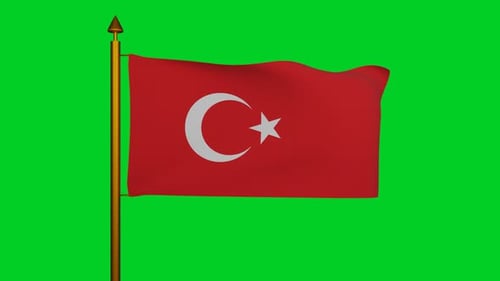 Realistic Waving Turkish Flag on Green Screen Chroma Key
