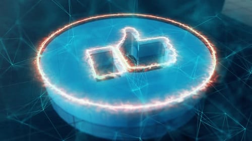 Social Media Like Icon im digitalen Cyner Space mit Plexus-Netzwerkverbindungselementen 4k