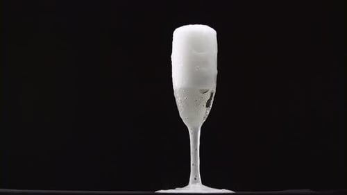 Champagne Pouring in Glass Overflowing with Bubbles