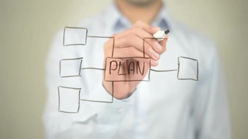 Concept of Plan, Businessman Writing on Transparent Screen