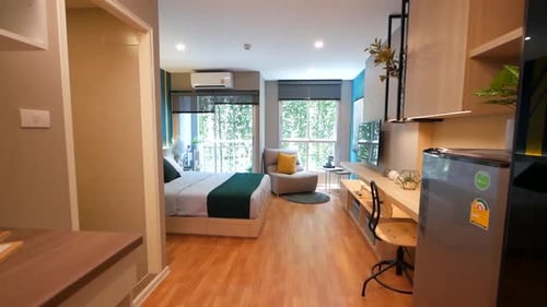 Apartment Interior Design with Bed, Chair, and Desk