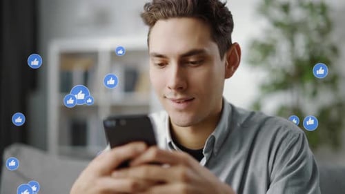 Man is Getting Likes with Smartphone