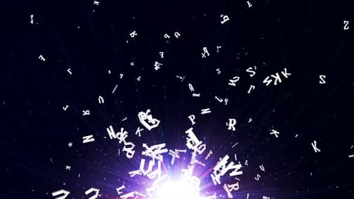 Cybernetic Pixel Letters Burst from Glowing Light Core