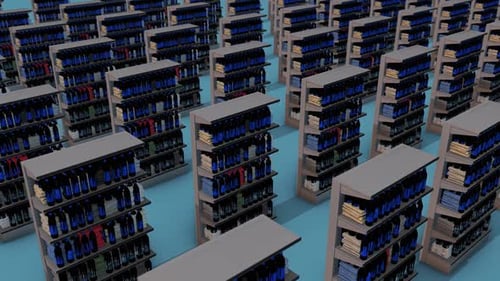 A Lot Of Market Shelf Water In A Row Hd