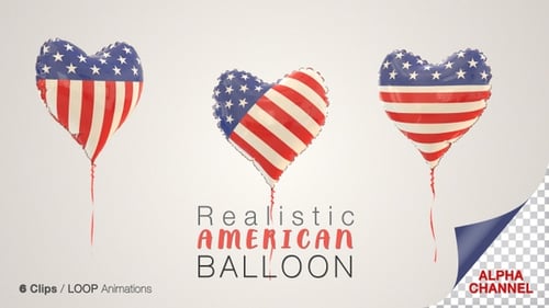 Realistic Heart-Shaped American Flag Balloons Looping Animation