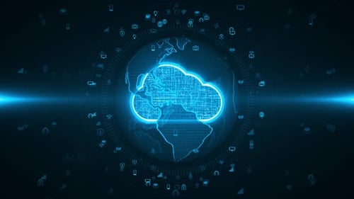 Futuristic Cloud Computing Network with Global Technology Icons