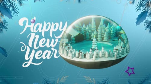 Happy New Year Animated Snow Globe with Winter Village