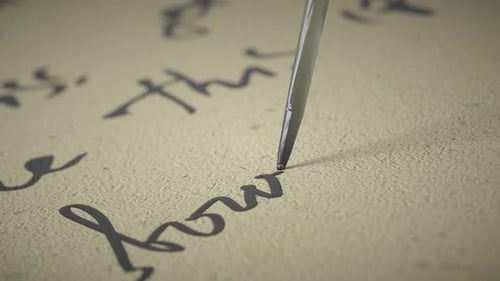Ink Pen Writes Poetry on Old Paper