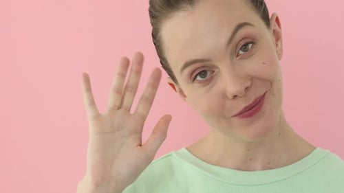 Woman Saying Hi Waving Her Hand Positive Girl