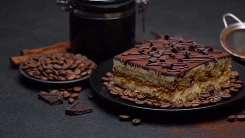 Tiramisu Cake with Chocolate and Coffee Beans