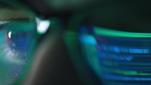 Closeup Portrait of Software Engineer Working on Computer