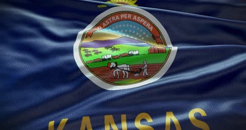 Realistic Waving Kansas State Flag with Fabric Texture