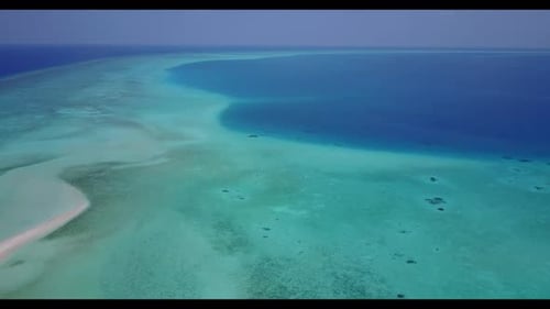 Aerial above landscape of marine seashore beach wildlife by blue ocean and white sandy background of