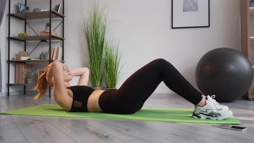 Workout Drinnen Home Fitness Frau Situp Übung