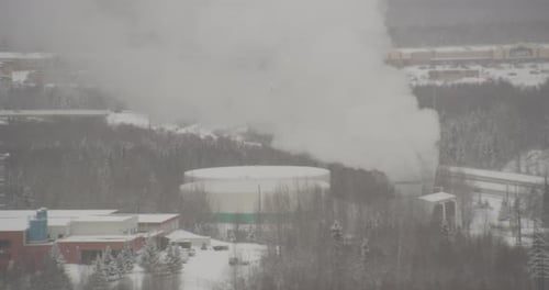 Helicopter aerial shot of hazy coast and ocean, day