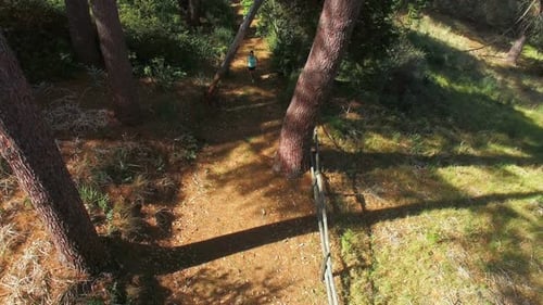 Woman jogging on forest path