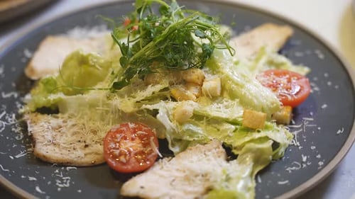 Delicious Caesar Salad with Chicken, Close Up