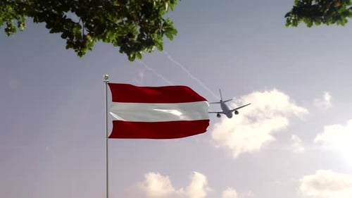 Austria Flag With Airplane And City -3D rendering