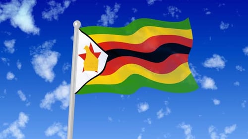 Waving Zimbabwe Flag Animation in Blue Sky