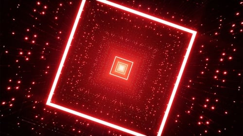 Roter glitzernder quadratischer Tunnel, rotierender VJ Loop