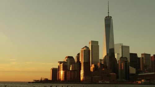 Establishing Shot of Modern Urban City Skyline High Rise Buildings