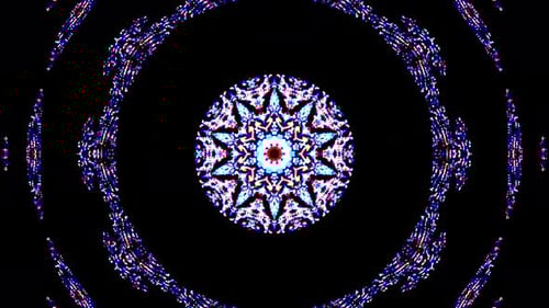 schwarzer Hintergrund. Farbenfrohe, animierte, leuchtende Ornamente für Aufsehen. Runde Form