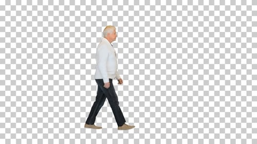 Senior man walking and looking forward, Alpha Channel