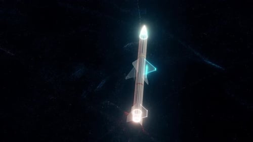 Futuristic Digital Rocket with Neon Glow in Space Animation