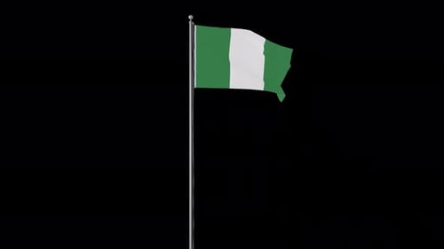 Realistic Nigeria Flag Waving on Isolated Flagpole