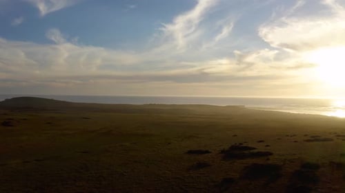 Rocky coastline on the island. Drone Over Coastline Cliffs And Sea.