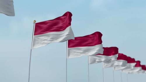 Multiple Waving Indonesian Flags Against a Clear Sky