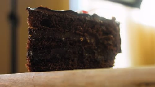 Close Up of a Slice of Chocolate Cake