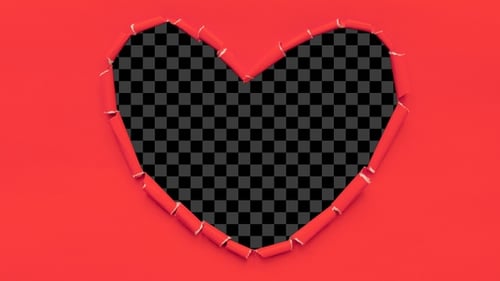 Red Paper Tearing Heart Shape Reveal Animation