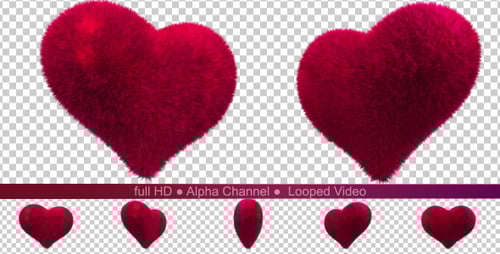 Fluffy Red Heart Rotating Animation with Alpha Channel