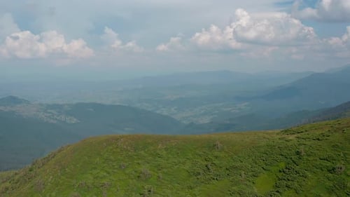 Aerial Drone View. Green Mountains Without Trees, on a Background of Blue Sky Svydovets Dragobrat V5