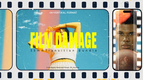 Paquete de transición Vintage Film Damage 4K de 35 mm+Vertikal Premiere Pro