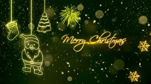Merry Christmas Neon Glowing Greeting with Festive Winter Elements