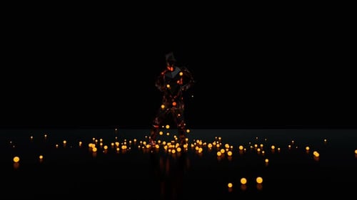 Polygonal Humanoid Dancing with Abstract Glowing Orbs
