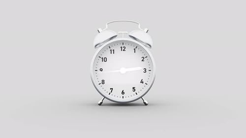3D Animated White Alarm Clock with Moving Hands