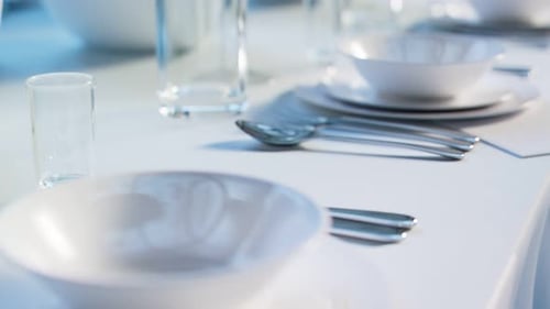 Elegant tableware at the restaurant. Dinner set at the reception. Seamless loop.