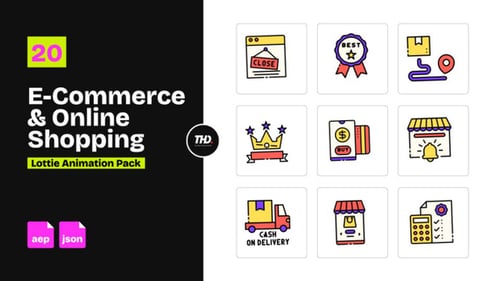 E-commerce & Online Shopping Icons Pack | After Effects & Lottie Animation