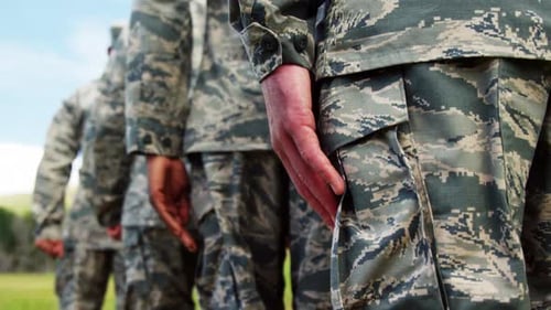 Soldiers in Camouflage Stand in Formation