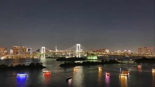 Beautiful Rainbow bridge in Tokyo city in Japan