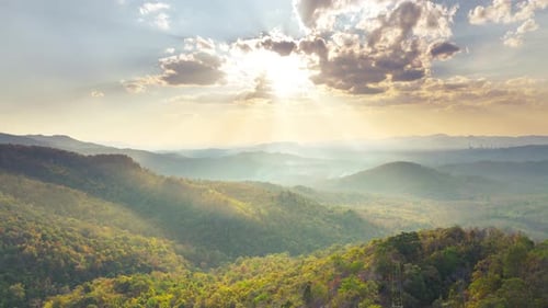 Aerial view Beautiful of morning scenery Golden light sunrise.