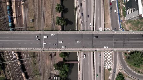 Traffic on Overpass Over the Rail Road