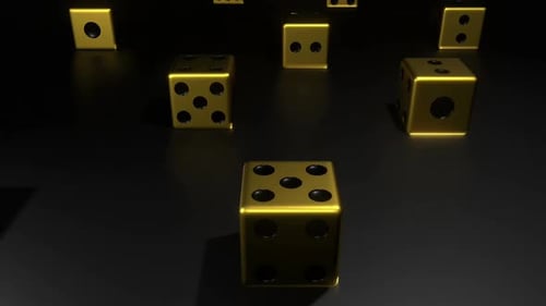 Luxury Golden Dice Rolling on Black Background Loop