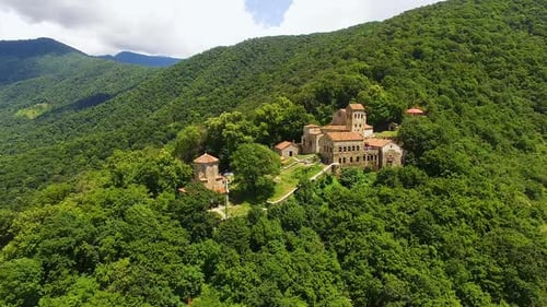 Stunning panorama of old Nekresi monastery, sightseeing in Georgia, aerial view
